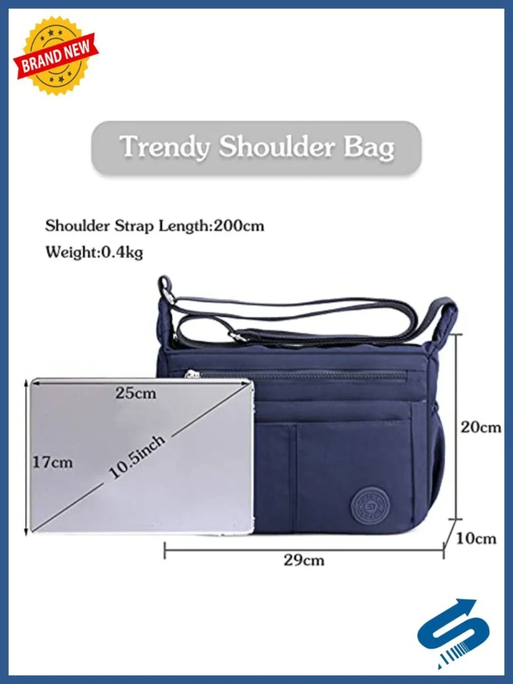 Waterproof Nylon Satchel Crossbody Shoulder Bag with Adjustable Strap